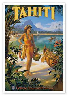 Hula Girl Clip Art   Tahiti Vintage Poster Print Polynesia Pin Up Hula