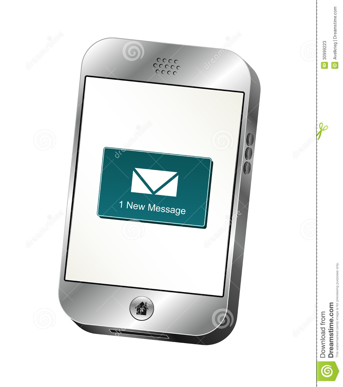 Illustration Of A Silver Smart Phone Displaying A New Message Alert