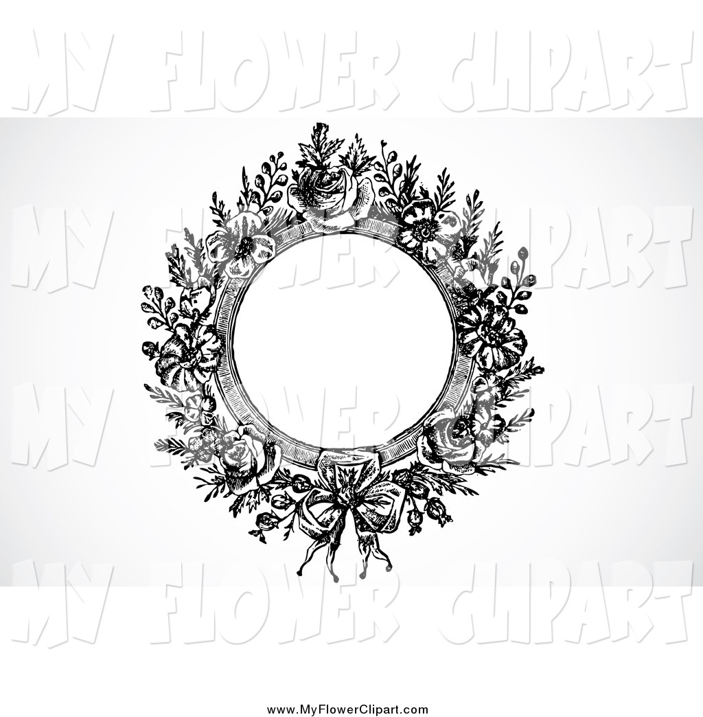 Larger Preview  Clip Art Of A Black And White Round Rose Frame On