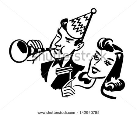 New Year S Party Couple   Retro Clip Art Illustration   Stock Vector