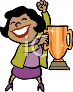     Of An Ethnic Woman Holding A Trophy Cup   Royalty Free Clipart Picture