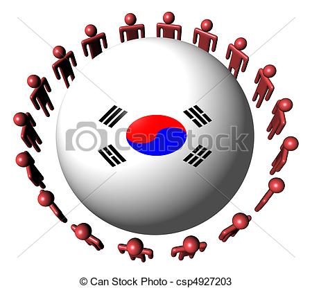 Stock Illustration   People Around South Korean Flag Sphere   Stock