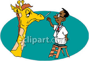 Taking A Giraffe S Temperature   Royalty Free Clipart Picture