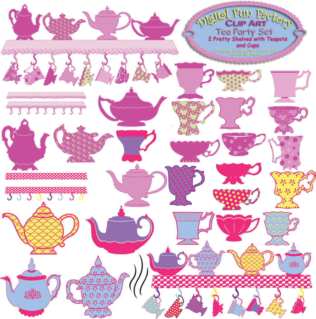 Tea Party Clip Art Teapots Teacups Clipart Graphic Design Clip Art