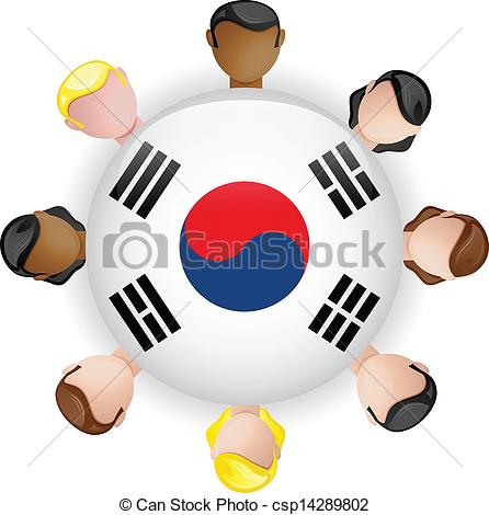 Vector Clipart Of South Korea Flag Button Teamwork People Group