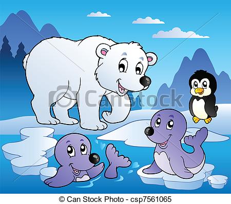 Vector   Winter Scene With Various Animals 1   Stock Illustration