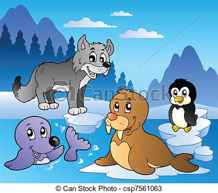 Vectors Of Winter Scene With Various Animals 2   Vector Illustration