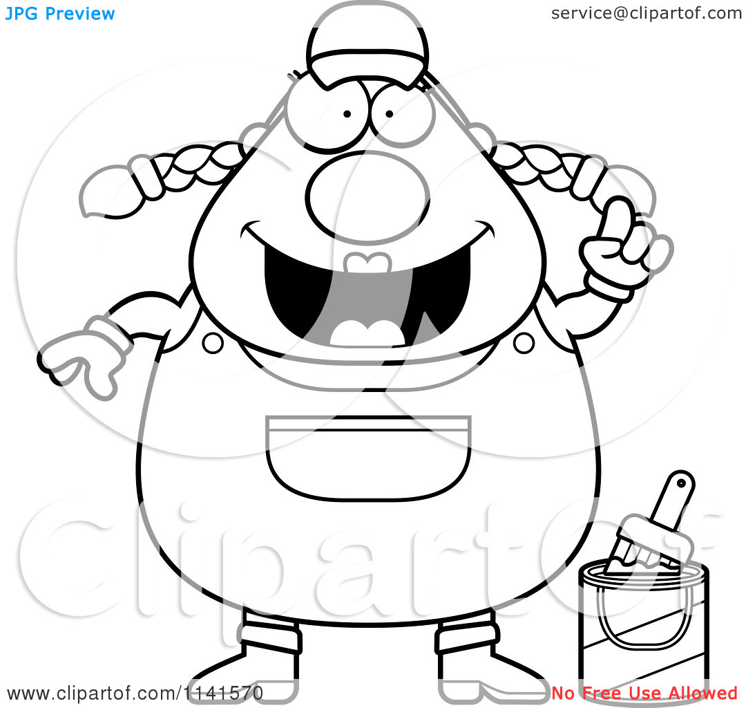 Cartoon Clipart Of A Black And White Female House Painter Worker With
