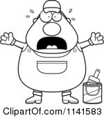 Cartoon Clipart Of A Black And White Frightened Male House Painter