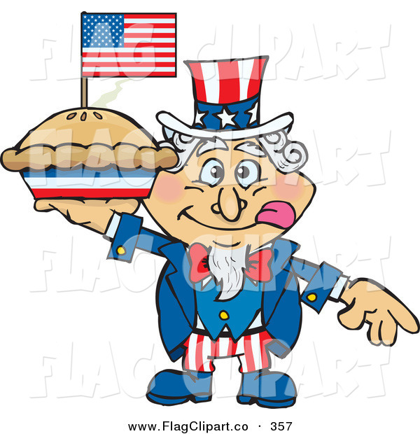 Clip Art Of A Cute Uncle Sam Holding Up An Apple Pie With An American