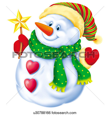 Clip Art   Snowman With Hat And Scarf  Fotosearch   Search Clipart