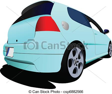 Clip Art Vector Of 3 Doors Light Blue Hatchback Car On The Road Vector