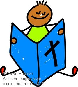 Clipart Illustration Of A Little Boy Reading The Bible   Acclaim Stock