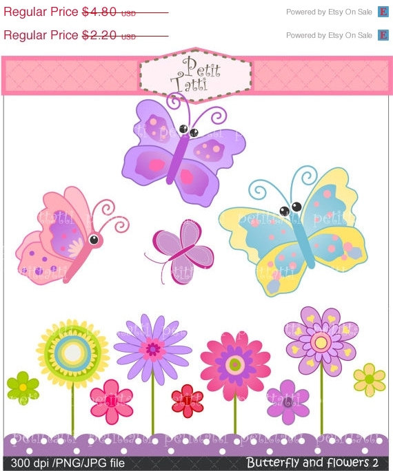 Flowers Digital Clip Art   Purple Butterfly Flowers Clip Art Pink