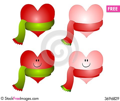 Free Christmas Hearts Wearing Scarves Royalty Free Stock Images