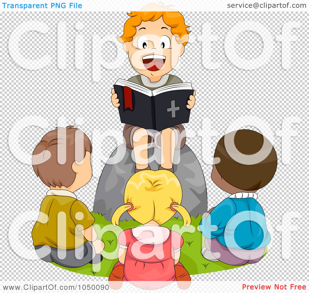 Free  Rf  Clip Art Illustration Of A Boy Reading A Bible To Friends