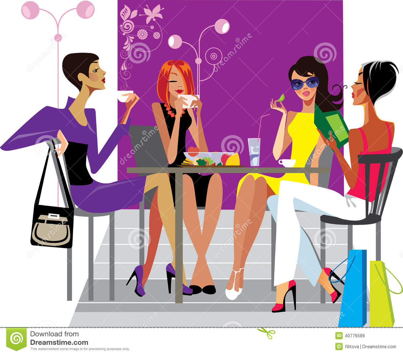 Illustration Of Group Women At Lunch In Caf  Or Restaurant