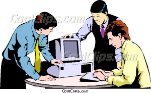 Men Meeting At Computer Vector Clip Art