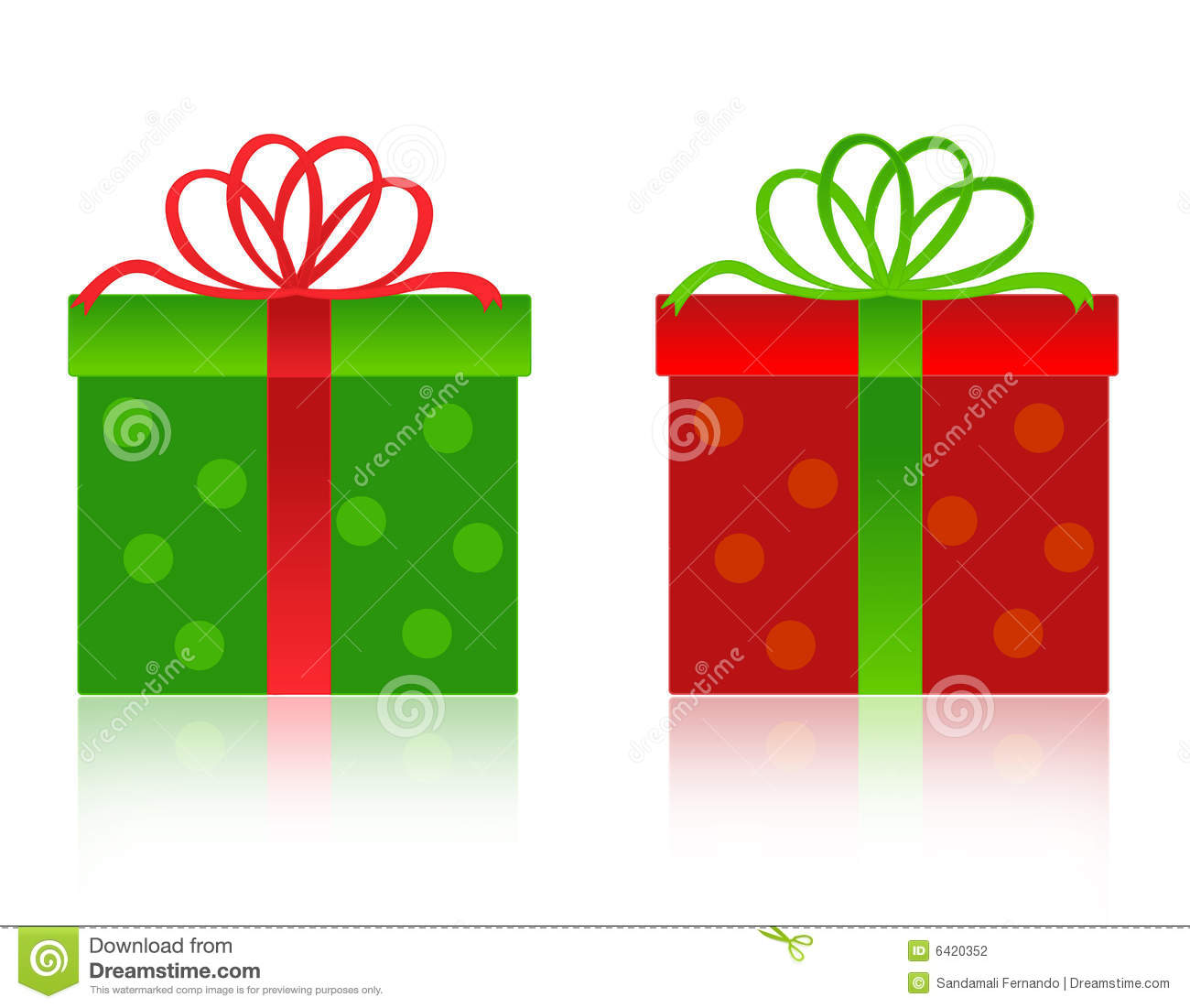 Nicely Wrapped Green And Red Christmas Gift Boxes With Ribbons And Bow