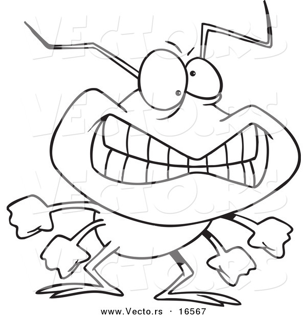 Vector Of A Cartoon Grinning Bad Bug   Outlined Coloring Page Drawing    
