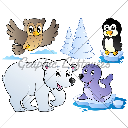 Vector   Various Happy Winter Animals   Stock Illustration Royalty