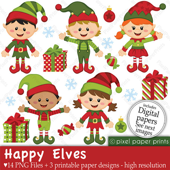 Christmas Clipart   Happy Elves   Clip Art And Digital Paper Set