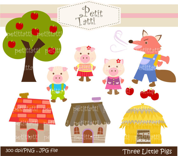 Clip Art For All Usethree Little Pigs Instant Download Clip Art