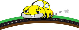 Clip Art Image Of A Cartoon Car Driving On A Road With Smoke Puffs