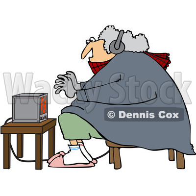 Clipart Cold Woman Wearing Bunny Slippers And Muffs By A Space Heater