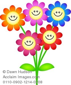 Clipart Illustration Of A Bunch Of Cartoon Flowers With Happy Faces