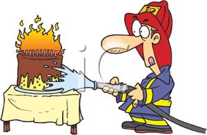 Clipart Image Of A Fireman Putting Out Candles On A Birthday Cake