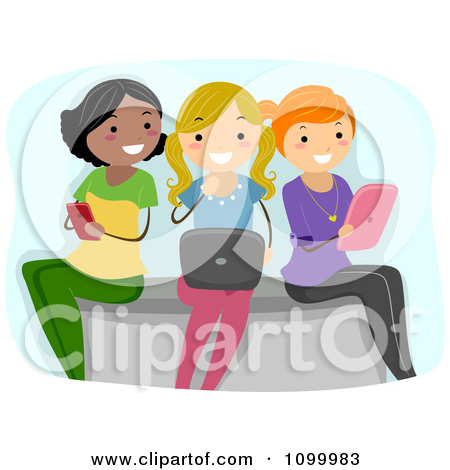 Clipart Outlined Distracted Girl Texting And Falling Into A Manhole