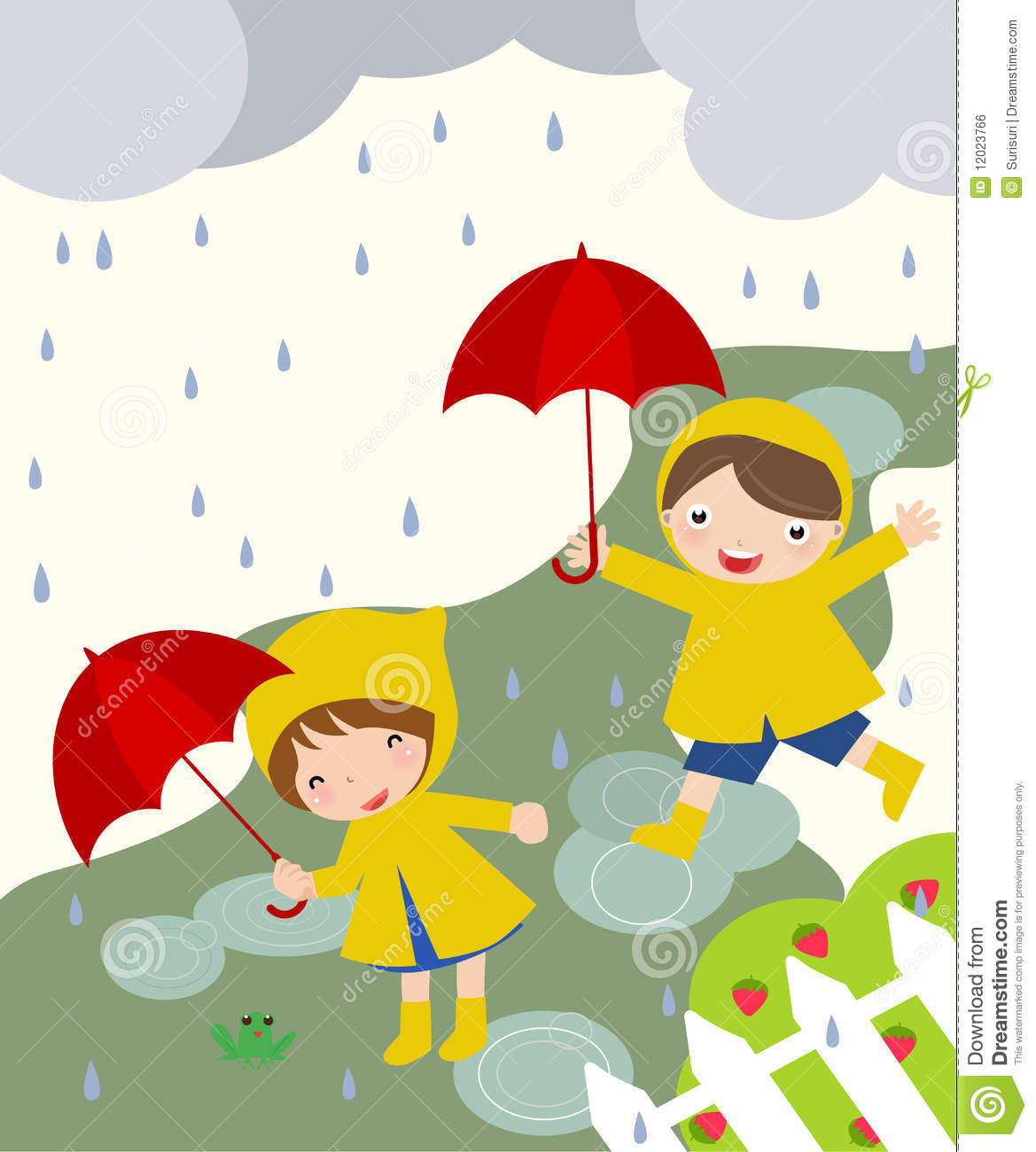 Cute Kids Playing In The Rain Royalty Free Stock Image   Image    
