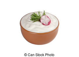 Dish Of Sour Cream   Brown Ceramic Dish Of Sour Cream With