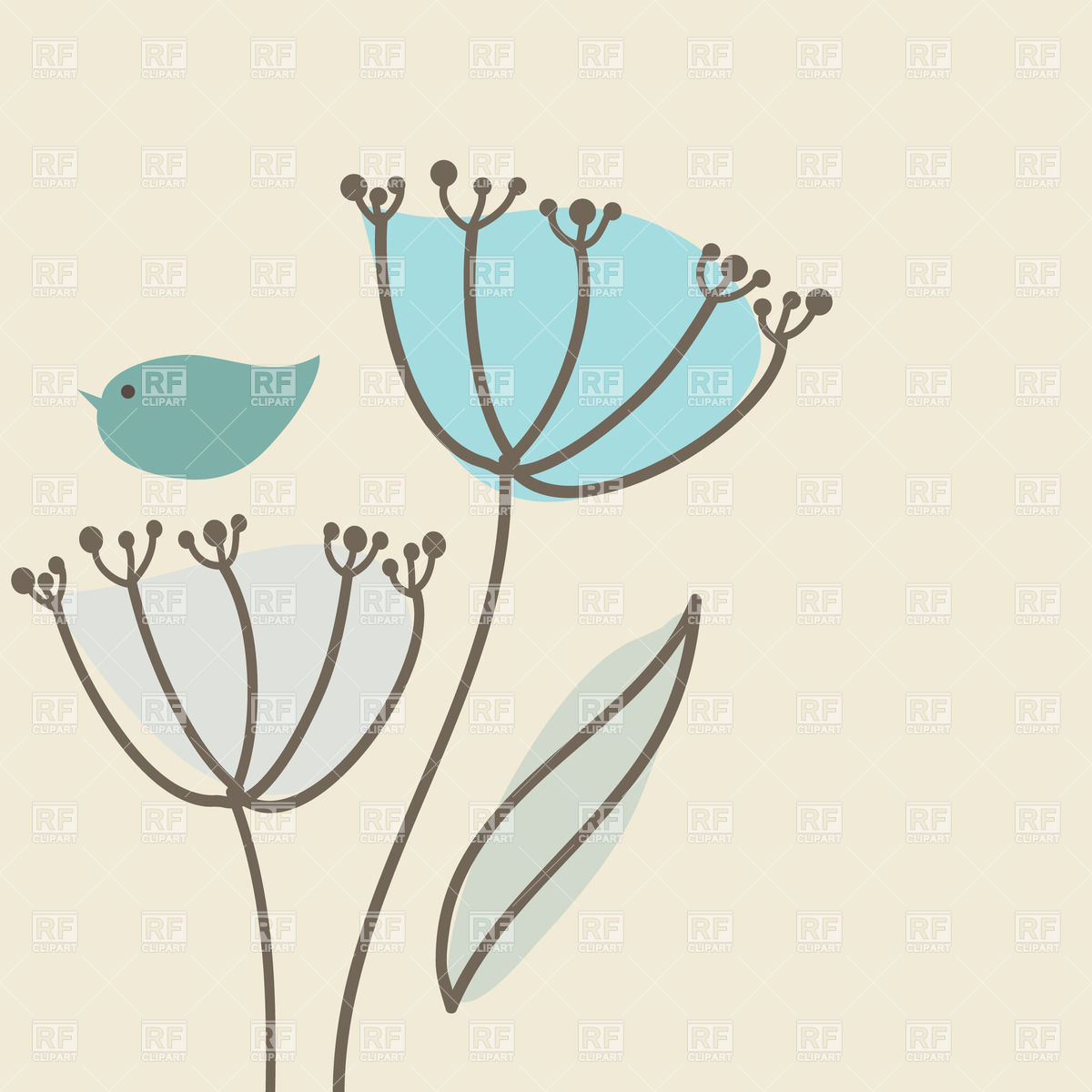 Funny Hand Drawn Flowers And Bird 24279 Download Royalty Free Vector