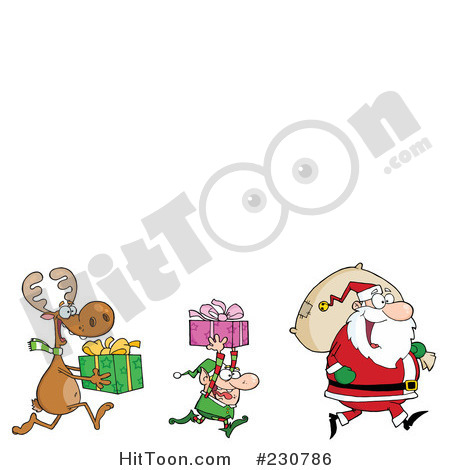 Royalty Free  Rf  Clipart Illustration Of A Reindeer And Elf Carrying