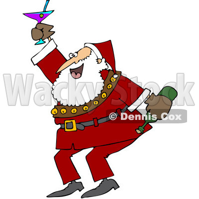 Royalty Free Rf Clipart Illustration Of Santa Dancing And Drinking At