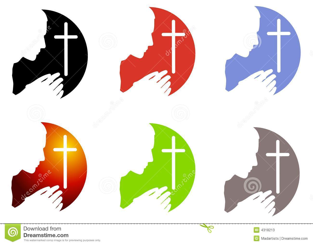 Silhouette Figure Praying With Cross In An Assortment Of Colours