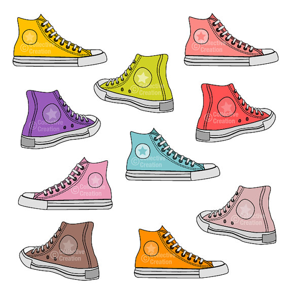 Sneakers Shoes Digital Clip Art Clipart Set   Personal And Commercial