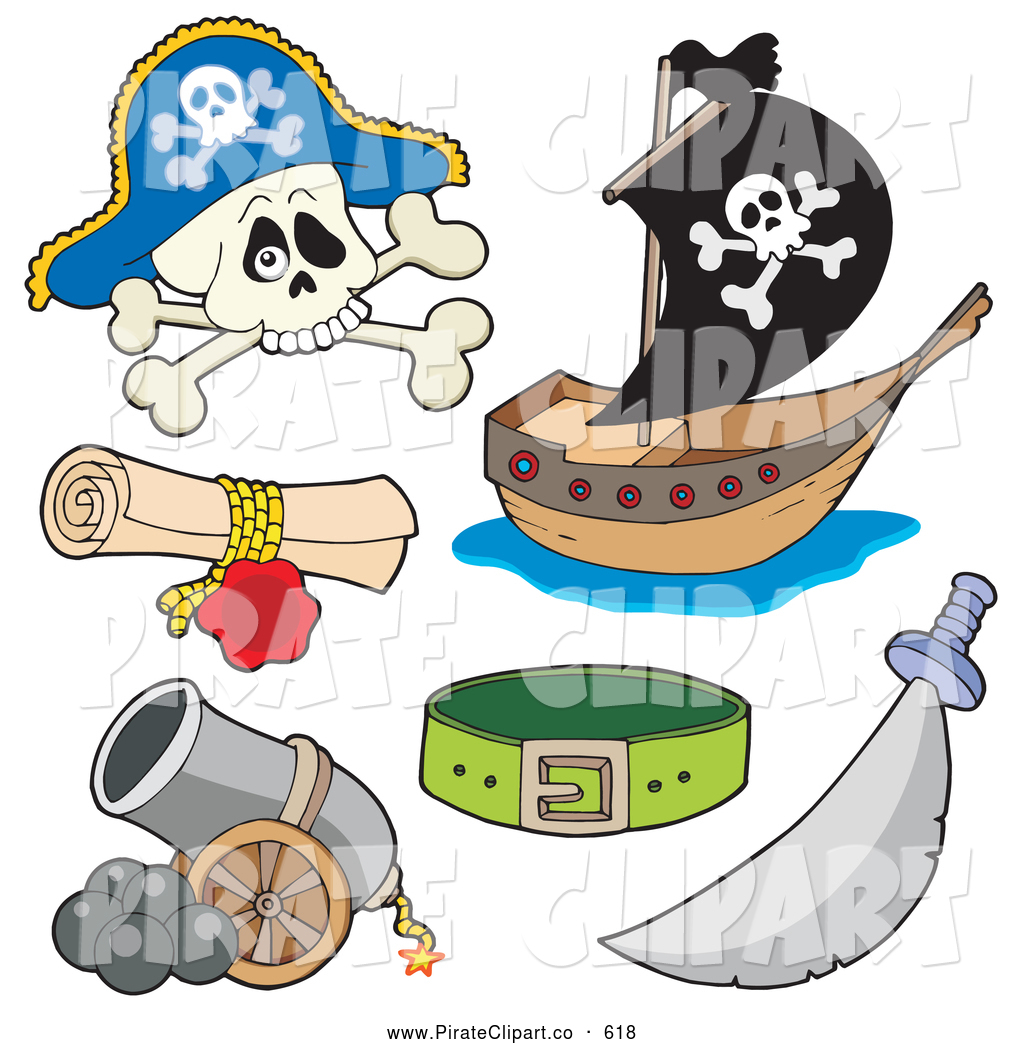 Vector Clip Art Of A Digital Collage Of Pirate Items   Skull And