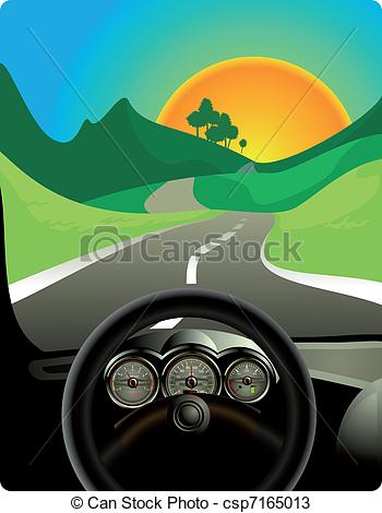 Vectors Of Driving On Long Road   An Illustration Of A Car Driving On