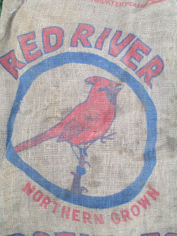 Vintage Burlap Bag   Cardinal Graphic   Red River Potatoes   Moorehead
