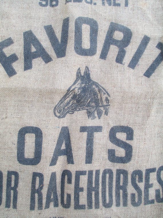 Vintage Burlap Bag   Race Horse Oats Feedsack   Large   Favorit