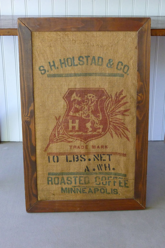 Vintage Framed Graphic Burlap Coffee Sack By Kaywacker On Etsy