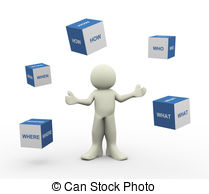 3d Man And Question Words Cubes   3d Illustration Of Person