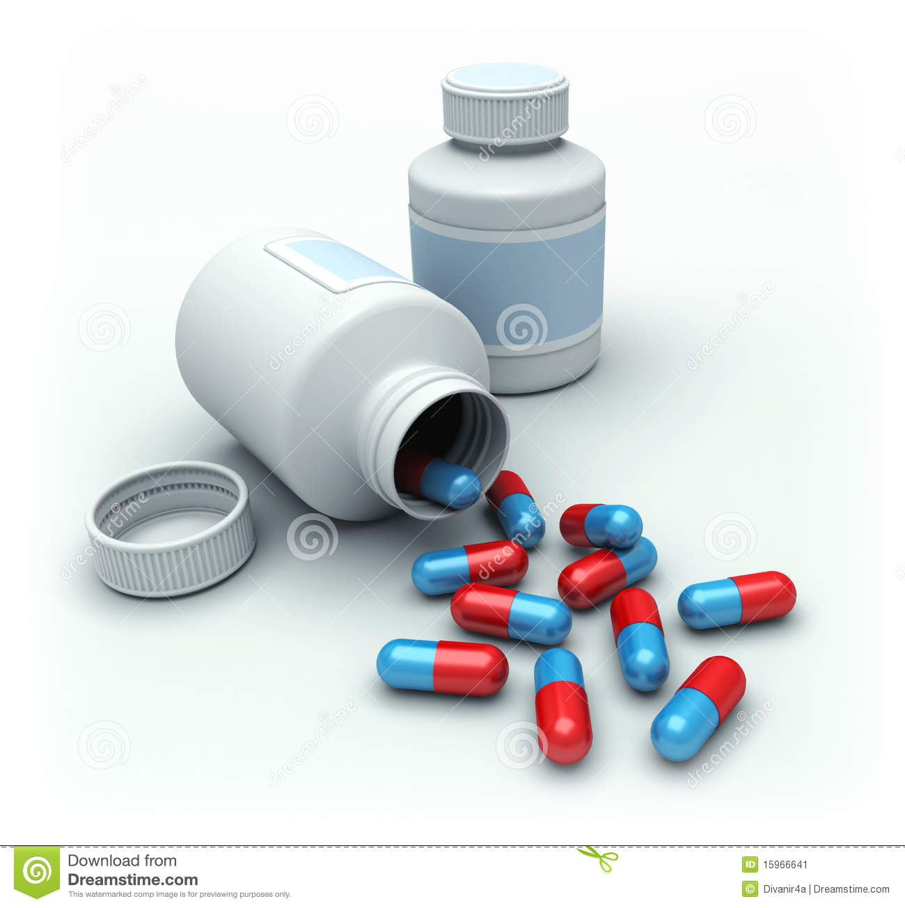 3d Medication Bottles With Some Pills Spilled Out Of One