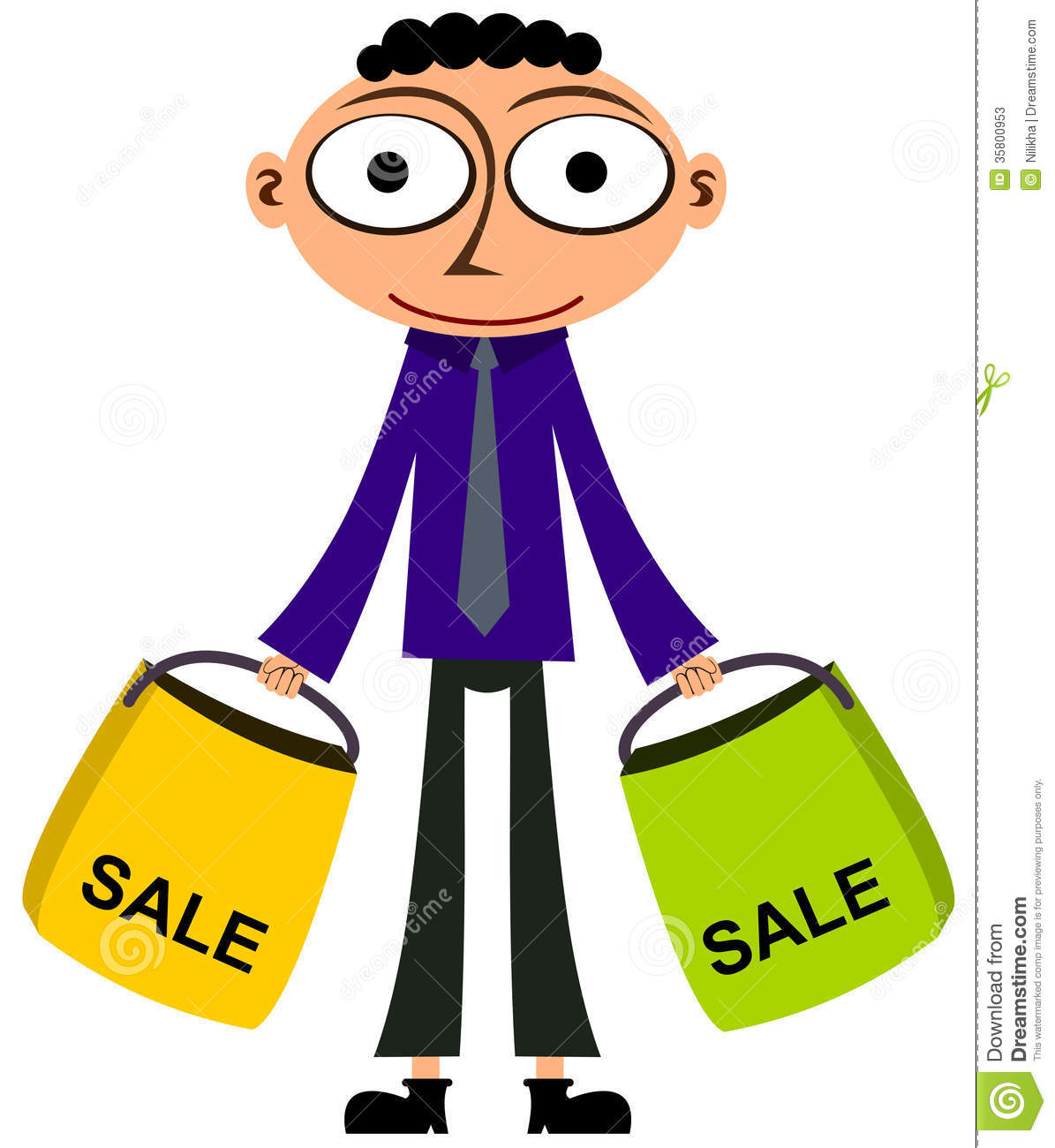 Business Shop Cartoon Man Holding Shopping Bags 35800953 Jpg