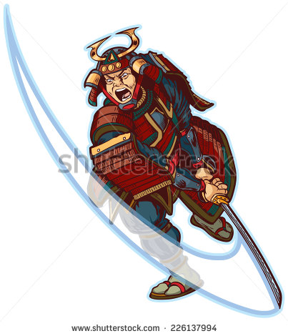Cartoon Clip Art Illustration Of An Angry Or Mean Looking Samurai