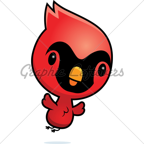 Cartoon Illustration Of A Baby Cardinal Flying