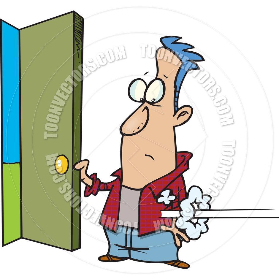 Cartoon Man Opening The Front Door By Ron Leishman   Toon Vectors Eps